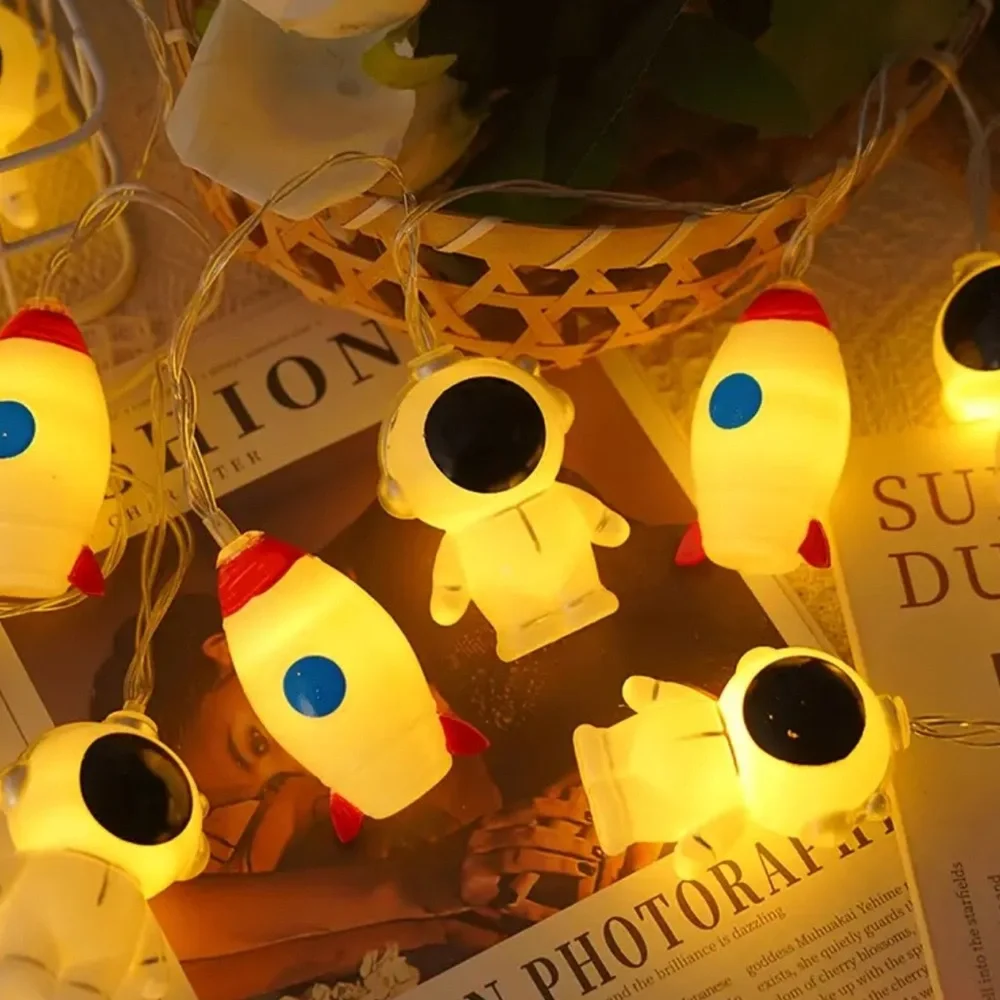 Space-Themed Party Lights with Astronaut/Rocket Design, NEW, 2 AA Batteries req.